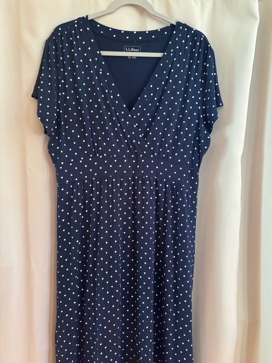 L.L. Bean Dresses & Skirts - L.L. Bean Navy with White Polka Dot Dress Petite
